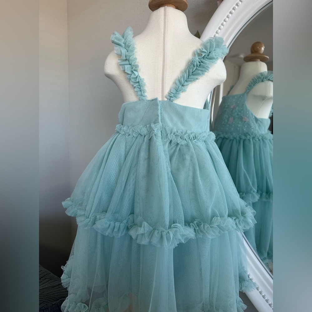 Fairy princess Mint Green Floral Kids Dress - Picture 3 of 4